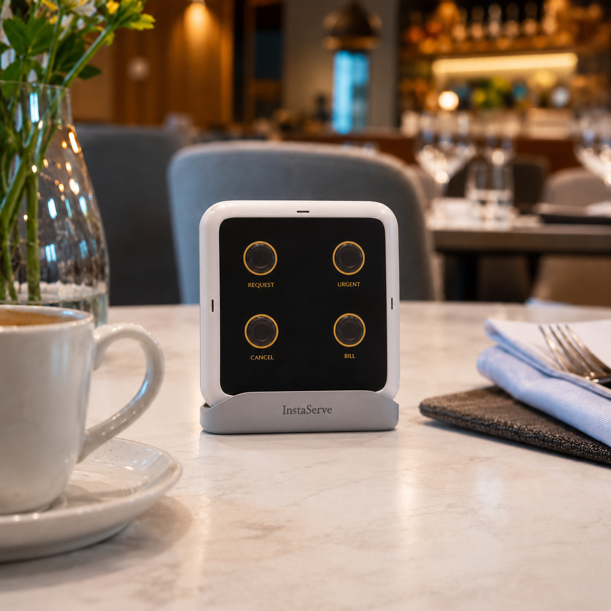 InstaServe console on a restaurant table